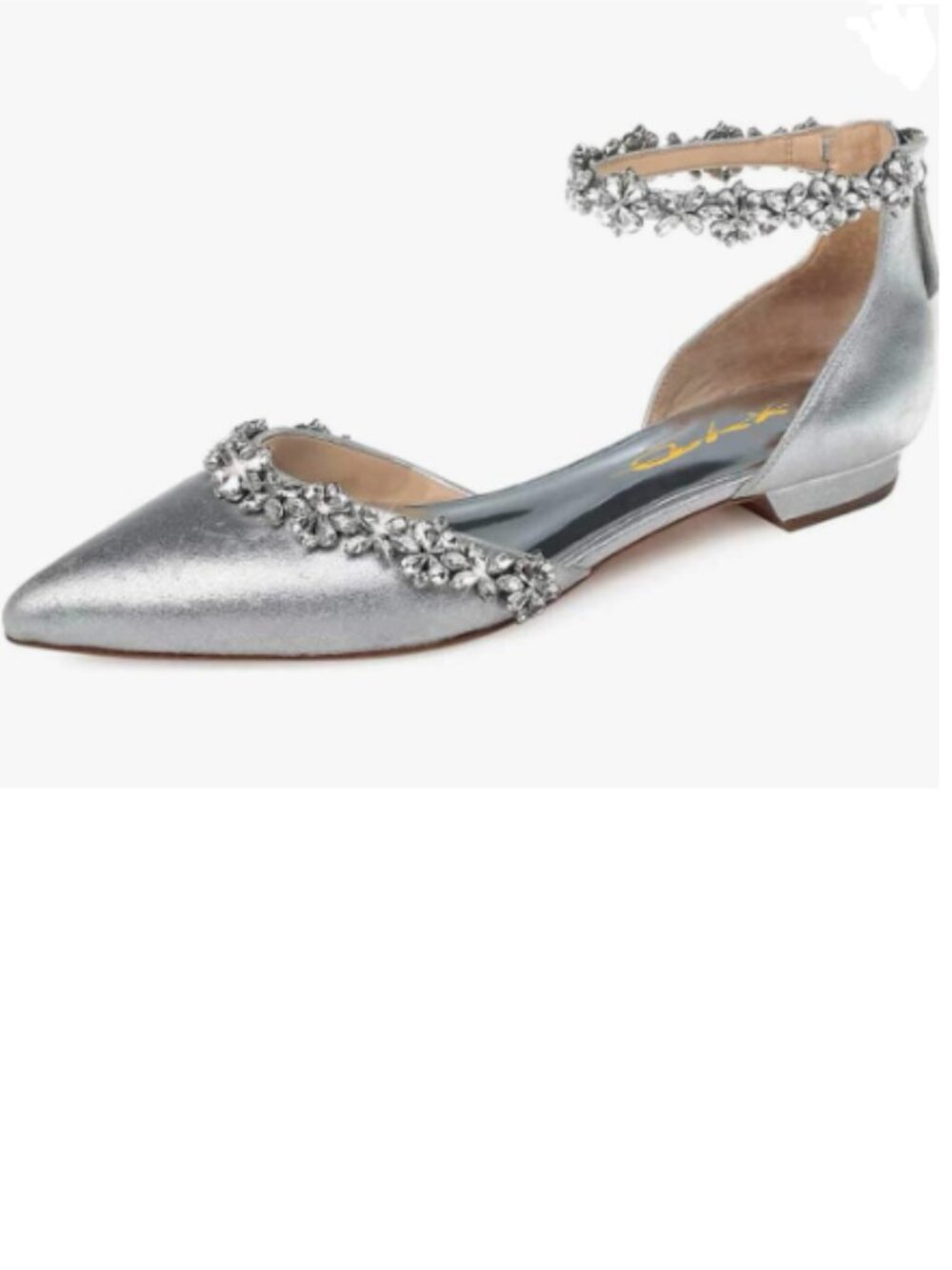 XYD Silver Pointed Toe D'Orsay Wedding Flat Sparkly Rhinestones Sandals